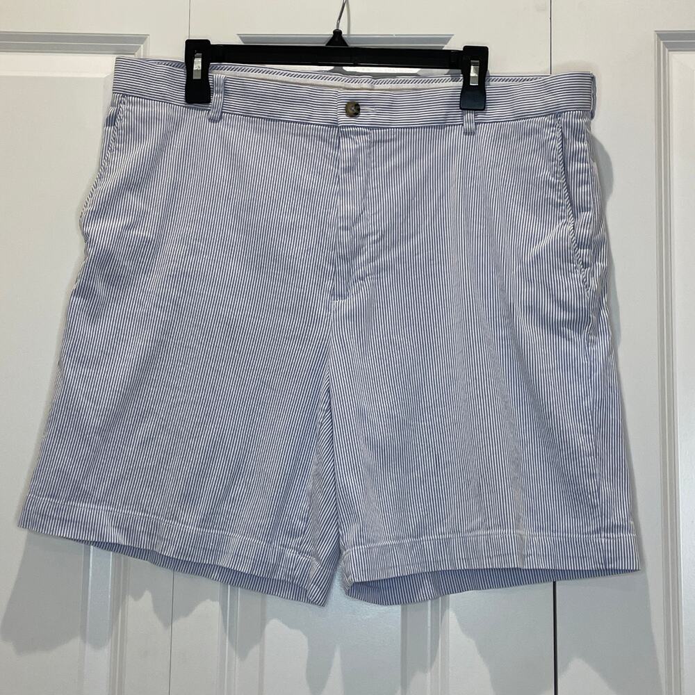 Oxford Golf Stretch Mens 38 Blue White Seersucker Stripe Flat Front Chino Shorts